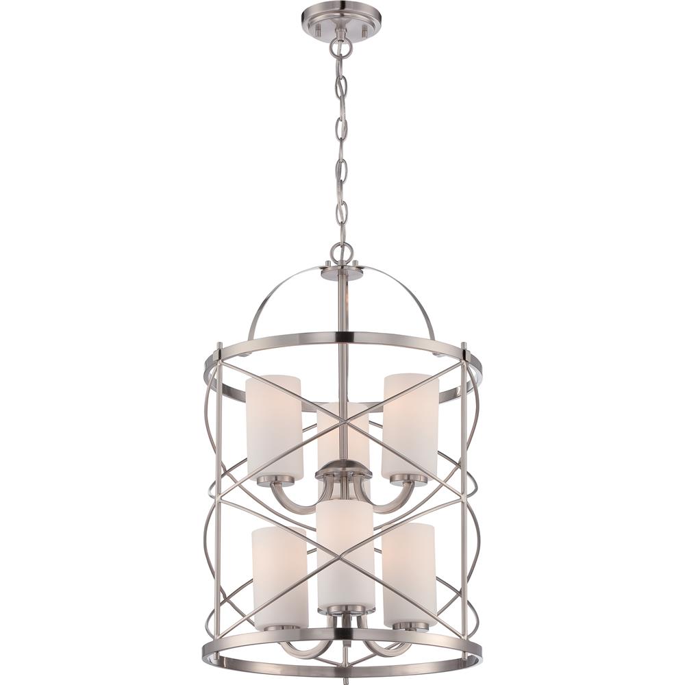 Nuvo Lighting 60/5329  Ginger - 6 Light; 2-Tier; Chandelier with Satin White Glass in Brushed Nickel Finish